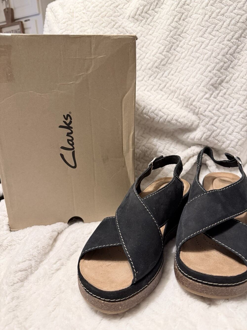 Clarks Originals Womens Kassanda Black Leather Sandals 9W 261772995065